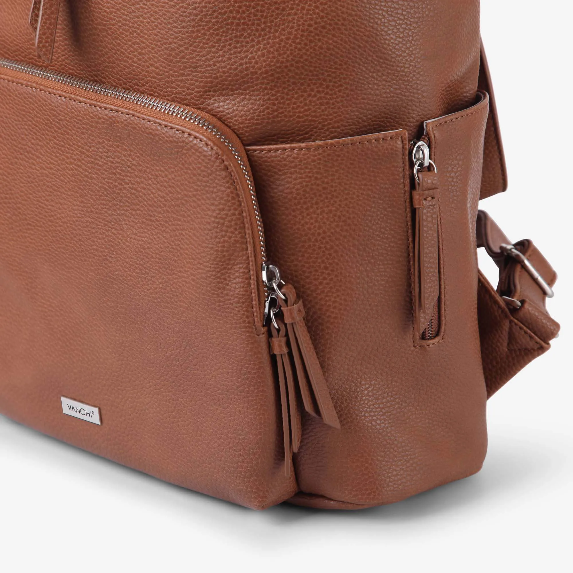 Vanchi Vegan Frankie Everyday Backpack - Pebbled Tan