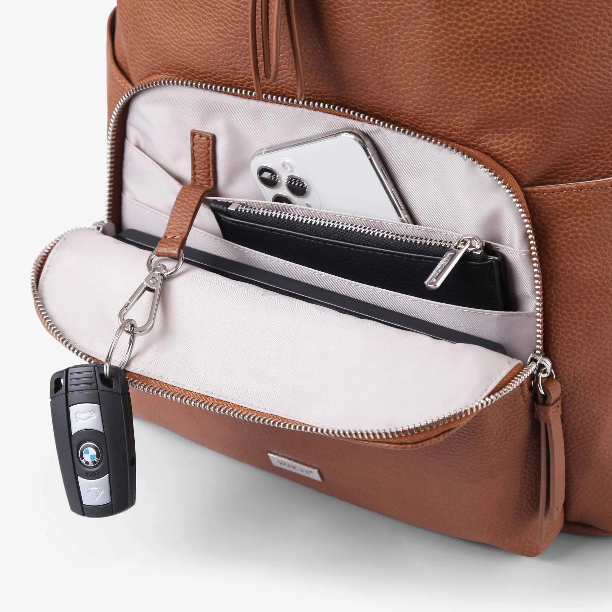 Vanchi Vegan Frankie Everyday Backpack - Pebbled Tan