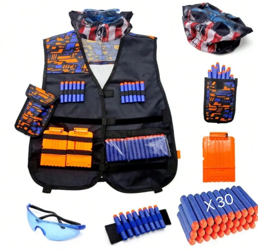 Vest Kit Suitable For Nerf Guns, Includes Refill Darts, Dart Pouches, Reloading Clips, Mask, Wristbands And Protective Goggles, Suitable For Outdoor Games, Christmas Gifts,Gun,Nerf Gun,Toy Gun
