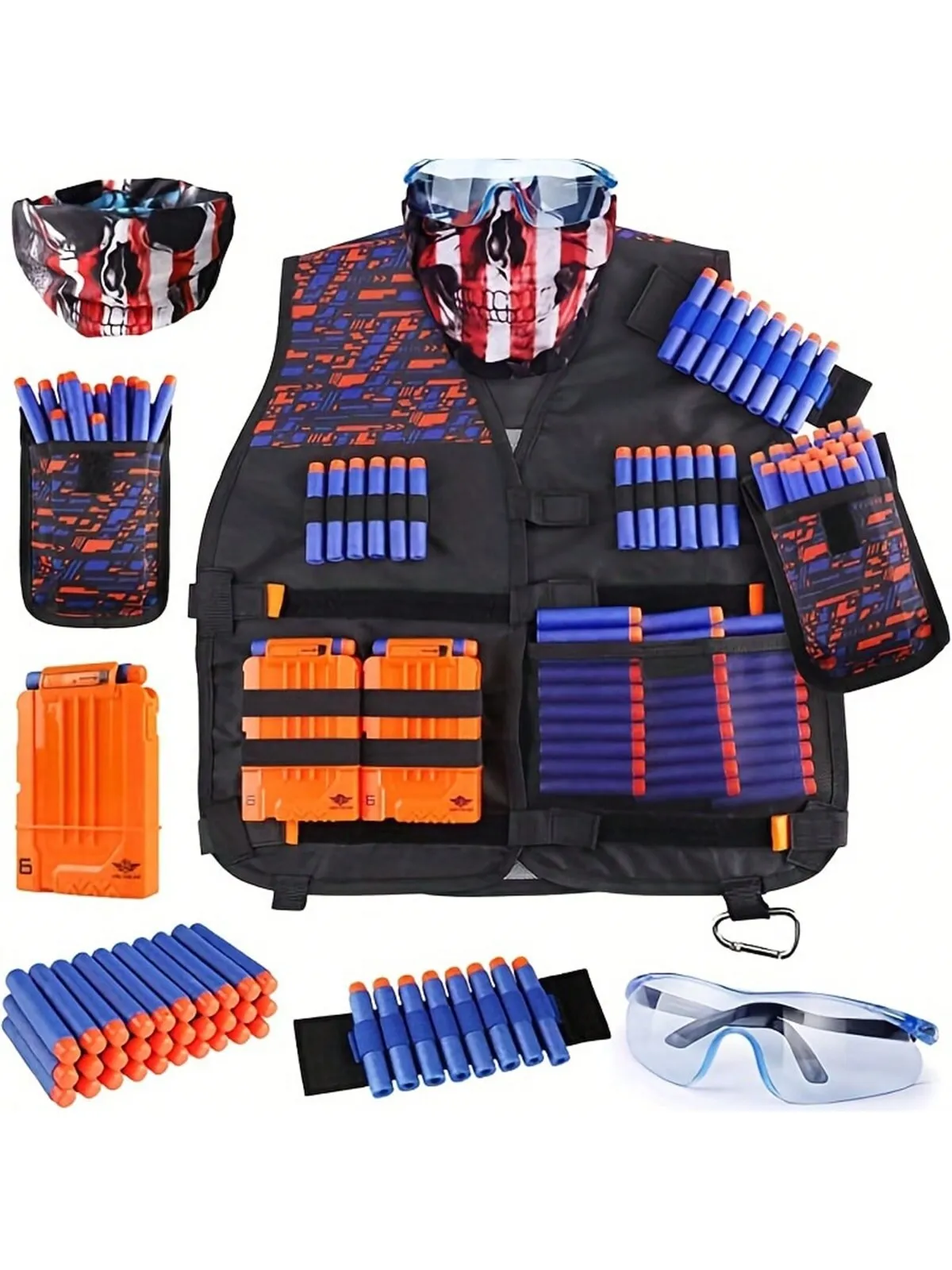 Vest Kit Suitable For Nerf Guns, Includes Refill Darts, Dart Pouches, Reloading Clips, Mask, Wristbands And Protective Goggles, Suitable For Outdoor Games, Christmas Gifts,Gun,Nerf Gun,Toy Gun