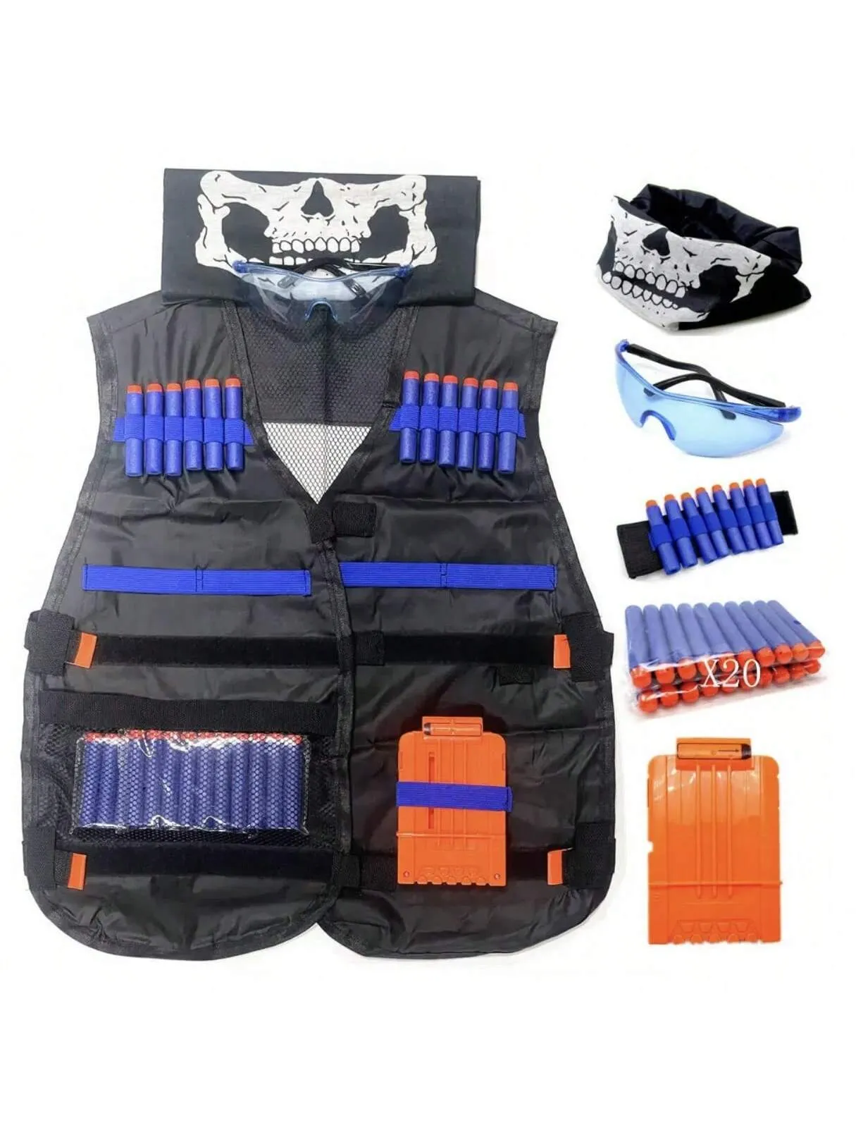 Vest Kit Suitable For Nerf Guns, Includes Refill Darts, Dart Pouches, Reloading Clips, Mask, Wristbands And Protective Goggles, Suitable For Outdoor Games, Christmas Gifts,Gun,Nerf Gun,Toy Gun