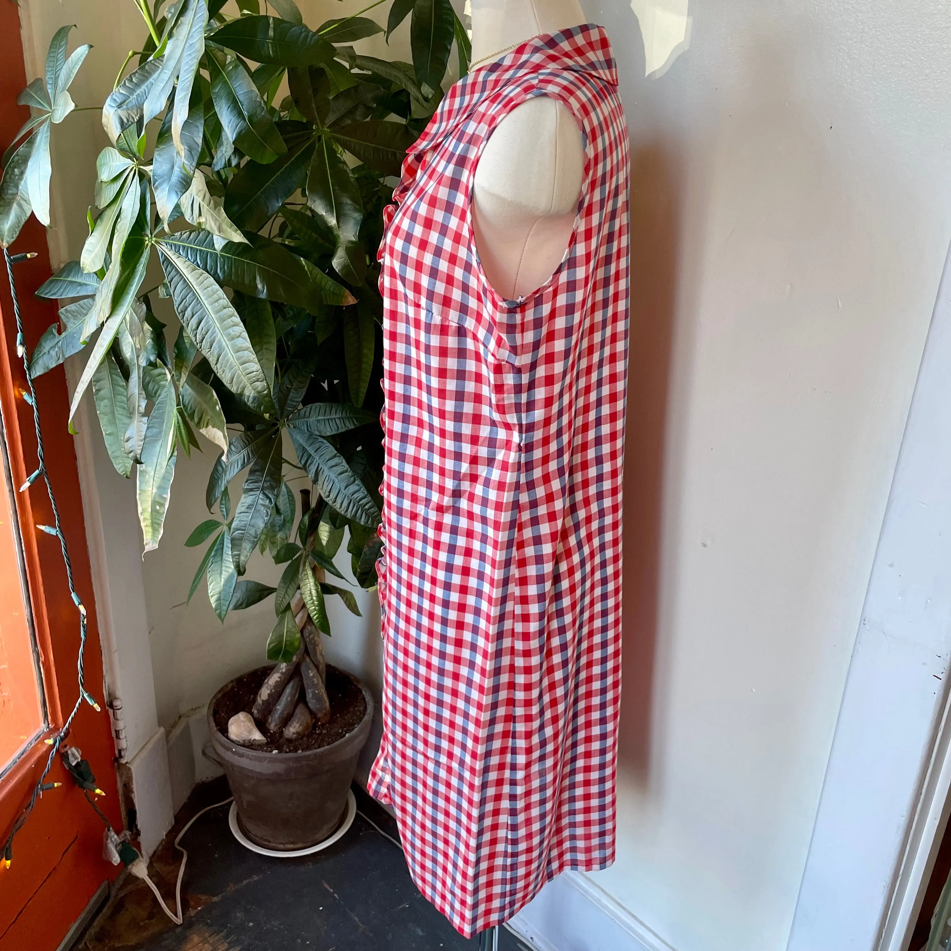Vintage 1960s 70s checkered Plaid House Dress // Size Large (HT23104)