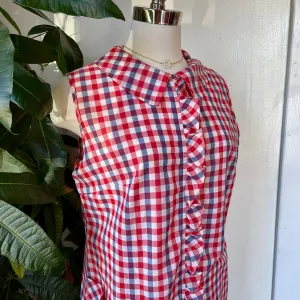 Vintage 1960s 70s checkered Plaid House Dress // Size Large (HT23104)
