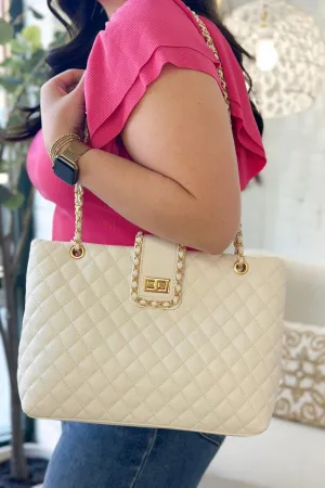 White Quilted Tote Bag