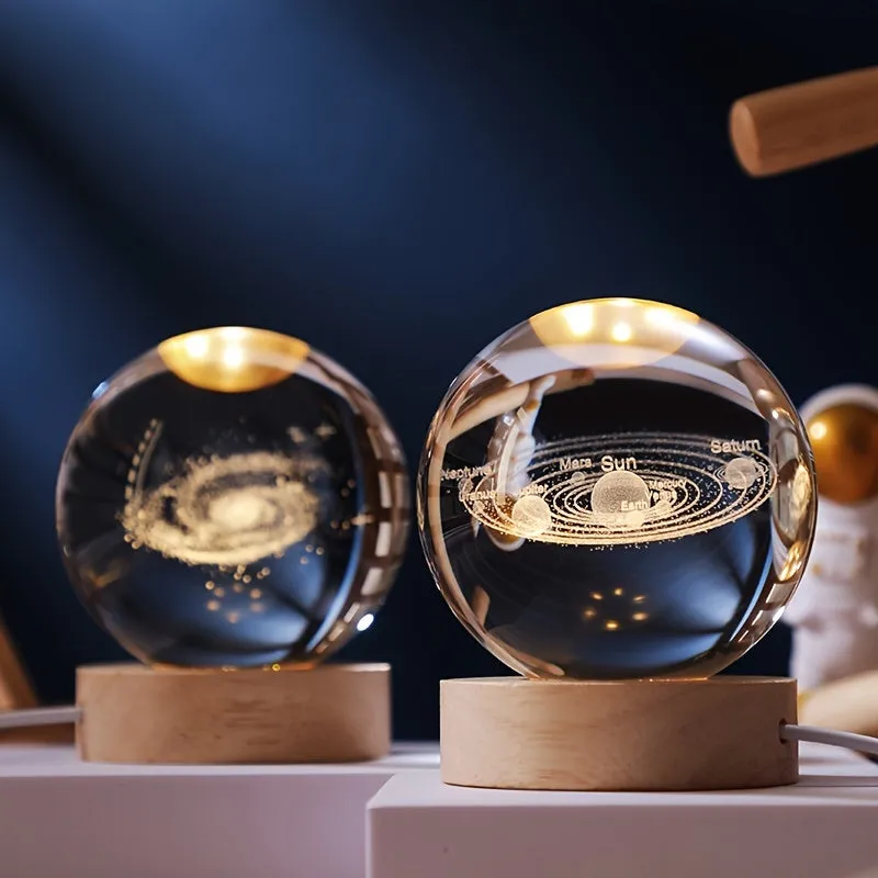 Wooden Base Crystal Ball, Creative Crystal Ball Night Lamp, Desktop Decor