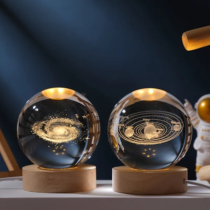 Wooden Base Crystal Ball, Creative Crystal Ball Night Lamp, Desktop Decor