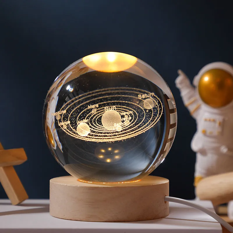 Wooden Base Crystal Ball, Creative Crystal Ball Night Lamp, Desktop Decor