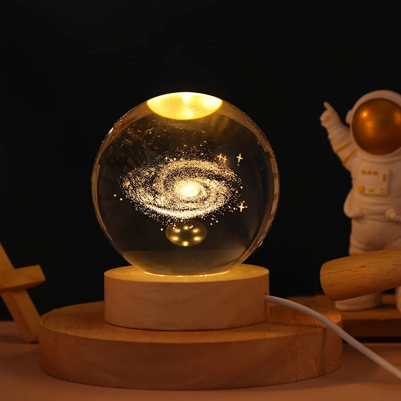 Wooden Base Crystal Ball, Creative Crystal Ball Night Lamp, Desktop Decor